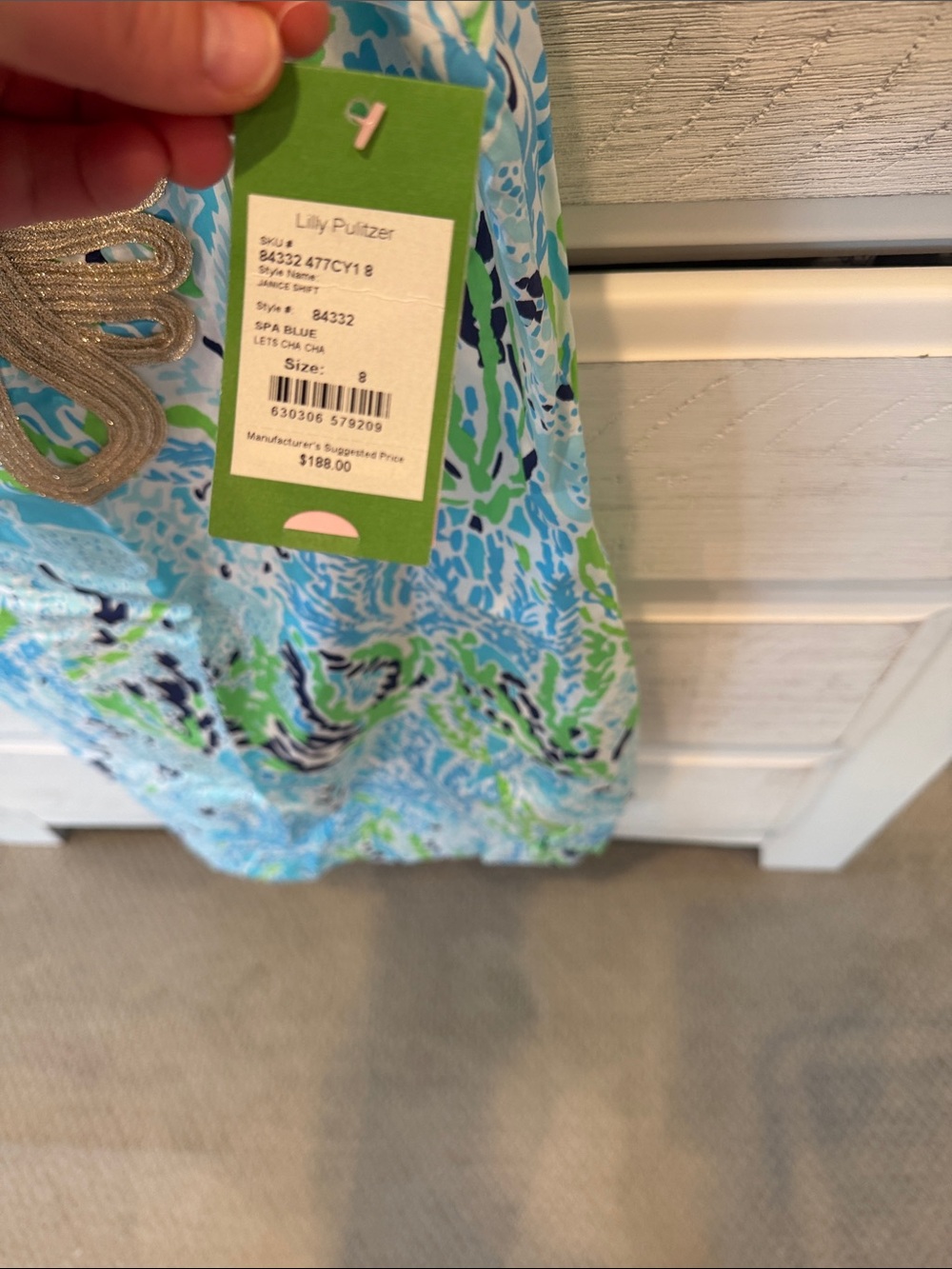 Lilly Pulitzer Aqua, Blue & Green Embroidered V-Neck Shift Dress - Picture 3 of 4